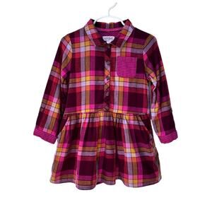 🐞3/$22 Cat & Jack Dress Girls 4T Multicolor Plaid Cotton Long Sleeve Shirt Dress